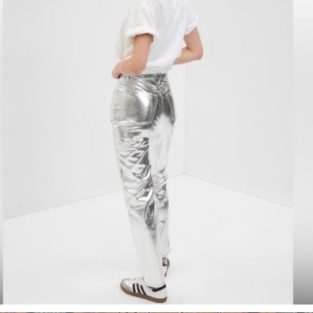 Gap silver High Rise Vegan Leather Cheeky Straight Pants